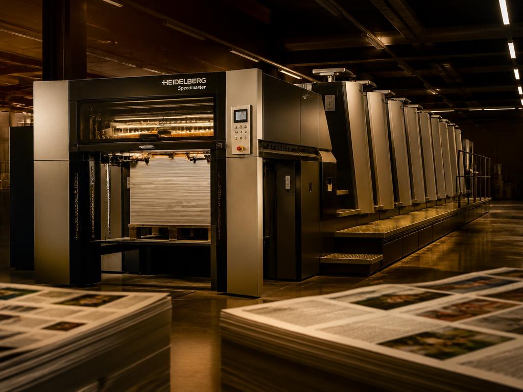 Offset printing press running a high-volume print job