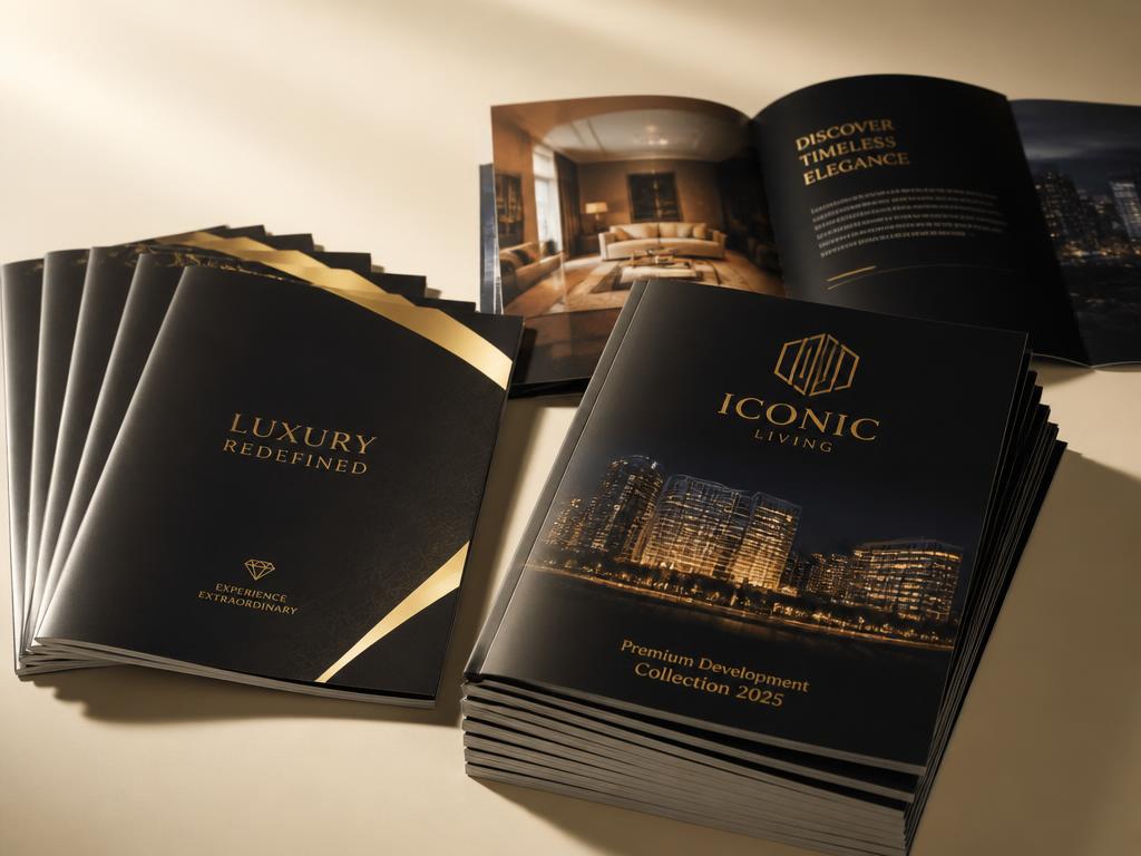Printed brochures, catalogues and flyers fanned out