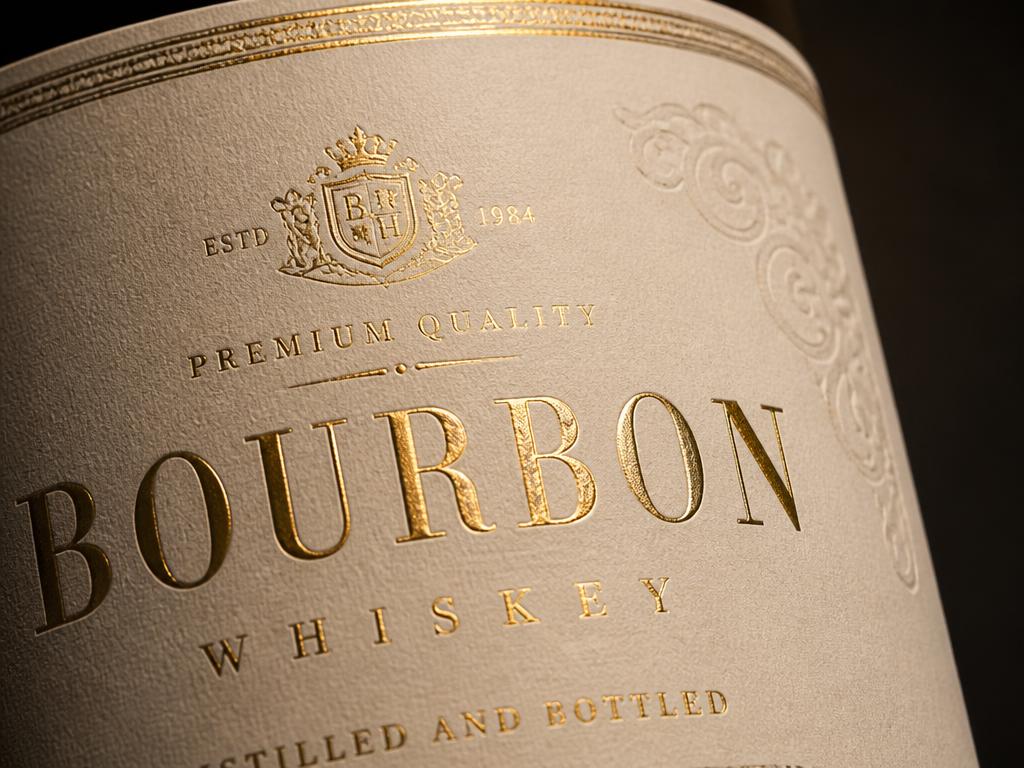 Close-up of gold foil stamped and embossed premium print finishing